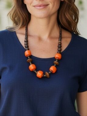 Orange and Brown Beaded Necklace